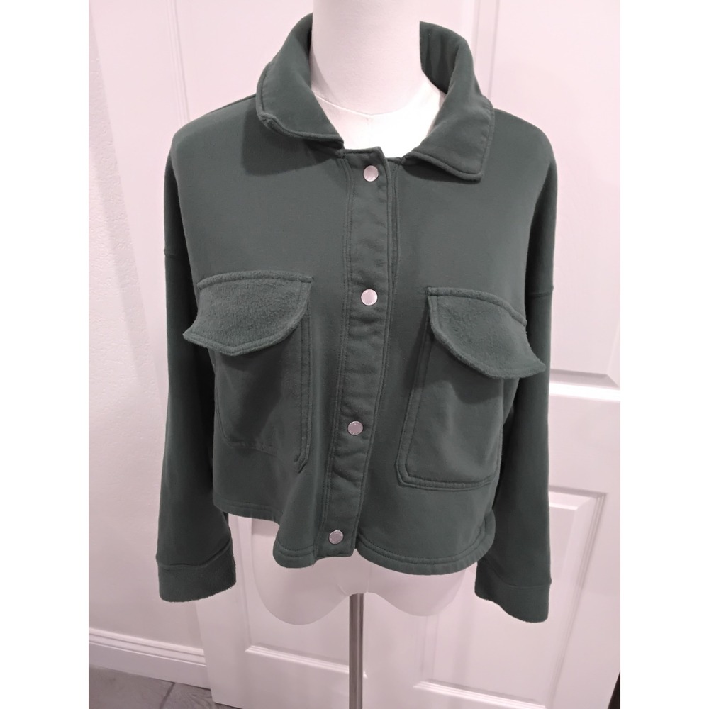 Hollister California Women's Green Cropped Fleece Lined Shacket Jacket Size L